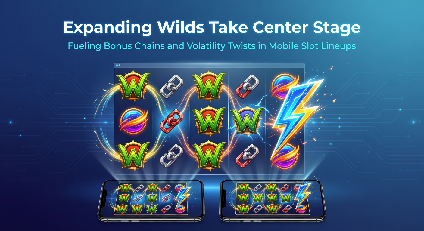 Mobile slot screen showing a massive expanding wild overlay triggering a free spins bonus chain with rising multipliers and volatility indicators