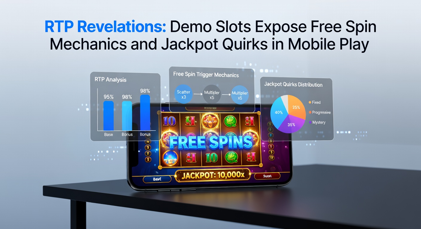 Close-up of a mobile demo slot screen displaying RTP percentage, free spin counters, and a building jackpot meter during gameplay