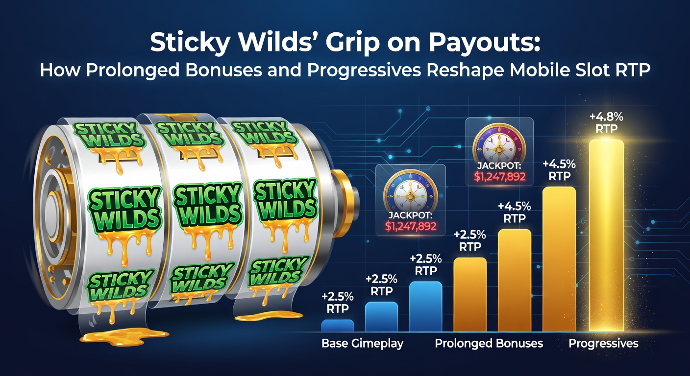 Mobile slot screen showing sticky wild symbols locked in place during a prolonged bonus round, with progressive jackpot meter rising in the background